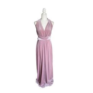 Two birds New York, dusty pink Valore maxi convertible, slit dress